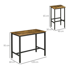 طقم طاولة بار صناعية من HOMCOM، طاولة إفطار مع مقعدين، طاولة طعام بارتفاع منضدة مكونة من 3 قطع وكراسي للمطبخ وغرفة المعيشة، لون بني ريفي