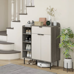 HOMCOM Modern and Minimal 12 Shoe Storage Cabinet - Grey/White