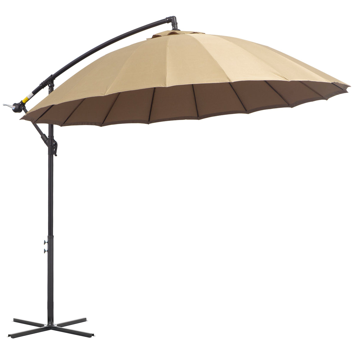 Outsunny 3(m) Cantilever Umbrella 18 Ribs & Vents Adjustable Angle for Patio Khaki