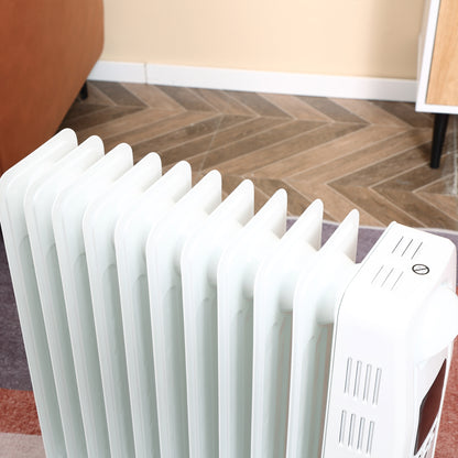 HOMCOM 2500W Digital Display Oil Filled Radiator, 11 Fin Portable Electric Heater with Timer, Adjustable Thermostat, Three Heat Settings, Safety Cut Off, Remote, White