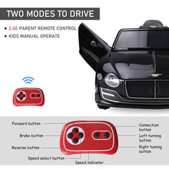 سيارة كهربائية مرخصة من HOMCOM Bentley GT 12 فولت للأطفال، سيارة كهربائية للأطفال مع جهاز تحكم عن بعد، سيارة ركوب مع أضواء LED، موسيقى، للأطفال من 3 إلى 5 سنوات، لون أسود