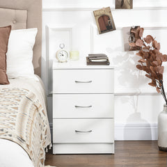 HOMCOM Three-Drawer Simple Bedside Table - White