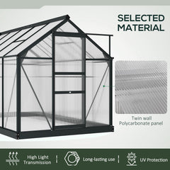 Outsunny 6 x 10ft Polycarbonate Greenhouse, Large Walk-In Green House with Slide Door and Window, Garden Plants Grow House with Aluminium Frame and Foundation, Grey