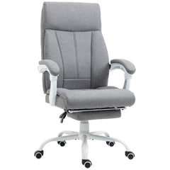 Vinsetto Office Chair, Ergonomic Desk Chair, Fabric Work Study Chair with 155√Ç¬∞ Reclining Back and Footrest, Adjustable Height and Swivel Wheels, Grey