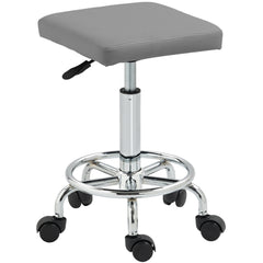 HOMCOM Adjustable PU Leather Rolling Stool - Grey