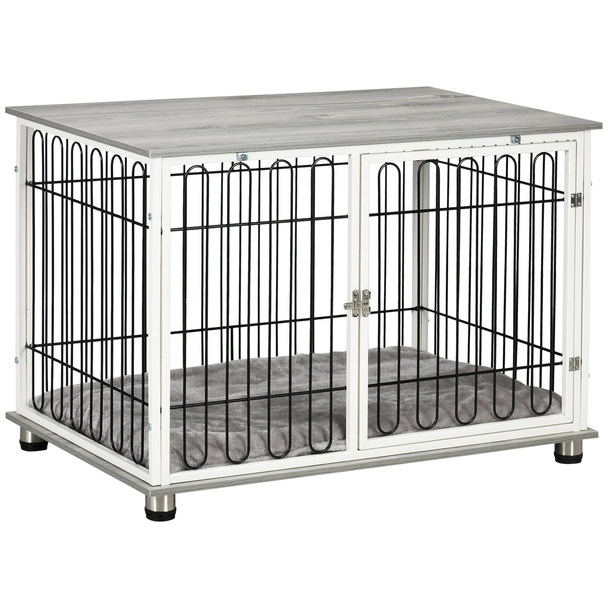 PawHut Indoor Dog Crate Furniture, Side End Table, with Soft Washable Cushion, Lockable Doors, for Small and Medium Dogs