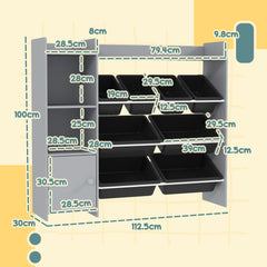 AIYAPLAY Toy Storage Unit with 8 Removable Bins, Storage Shelves, Cabinet, Grey