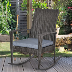 Outsunny Outdoor PE Rattan Rocking Chair, Garden Rocking Chair Set with Armrest and Cushion, Grey