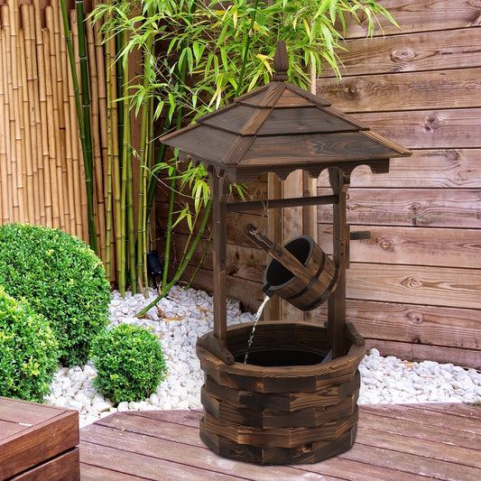 Outsunny Wooden Garden Wishing Well Fountain Barrel Waterfall Rustic Wood with Pump Garden D√É¬©cor Ornament