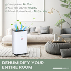 HOMCOM 16L/Day Portable Dehumidifier for Home, with LED Screen, Sleep Mode, 24H Timer, Electric Air Dehumidifier for Damp Laundry Bedroom Basement