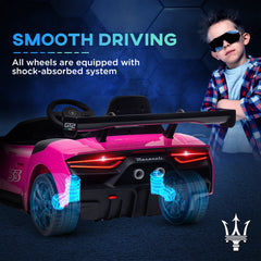 AIYAPLAY Maserati GT2 Licensed 12V Kids Electric Ride on Car with 4 Suspension Wheels, Remote Control, Music, Horn, Lights, Pink