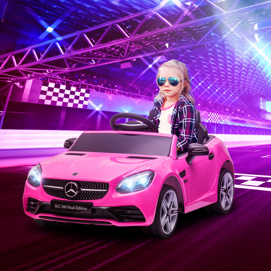 AIYAPLAY Benz SLC 300 Licensed 12V Electric Car for Kids, Kids' Electric Ride on with Parental Remote, Music Lights, Suspension Wheels for 3-6 Years, Pink