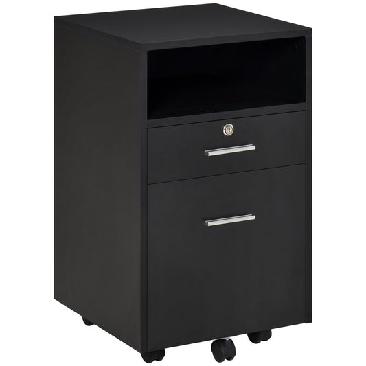 Vinsetto Lockable Two-Drawer Filing Cabinet, with Wheels - Black