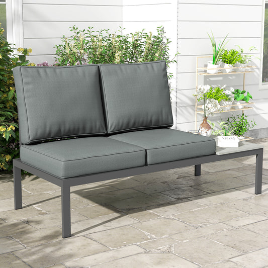 Outsunny 2 Seater Back and Seat Cushion Pillows Replacement, Patio Chair Cushions Set for Indoor Outdoor, Charcoal Grey