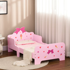 ZONEKIZ Princess-Themed Kids Toddler Bed w/ Cute Patterns, Safety Rails, for Ages 3-6 Years - Pink