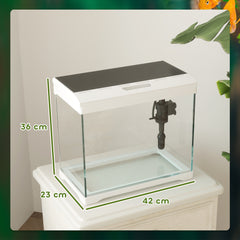 PawHut 27L Glass Fish Tank with Filter System, LED Light, Water Pump, for Betta, Goldfish, Shrimps, White