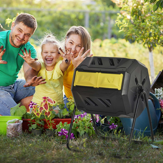 Outsunny 160L 360√Ç¬∞ Rotating Dual Chamber Composter - Yellow