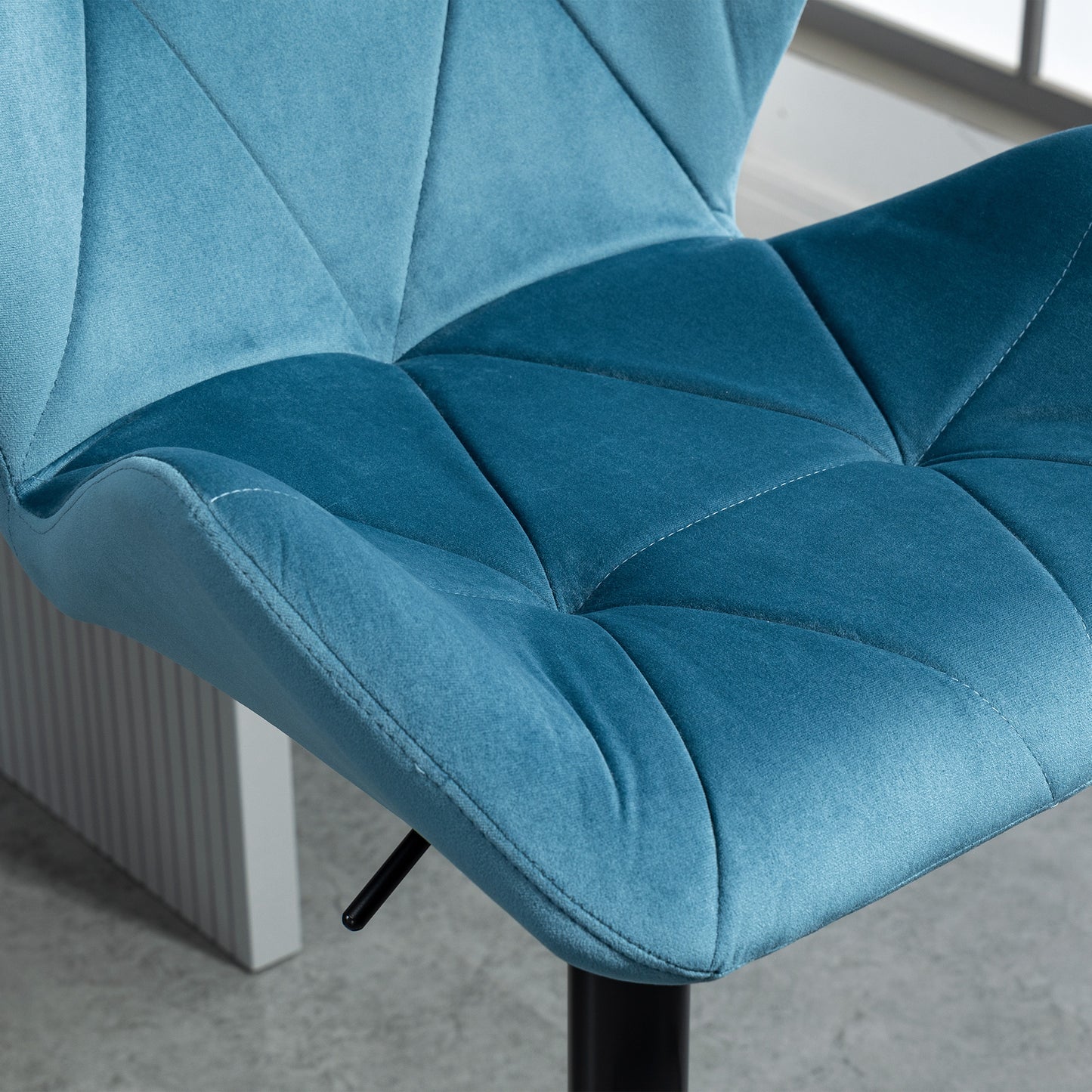 HOMCOM Bar Stools Set Of 2, Luxurious Velvet-Touch Barstools with Metal Frame Footrest Round Base Triangle Indenting Moulded Seat Adjustable Height Swivel Blue