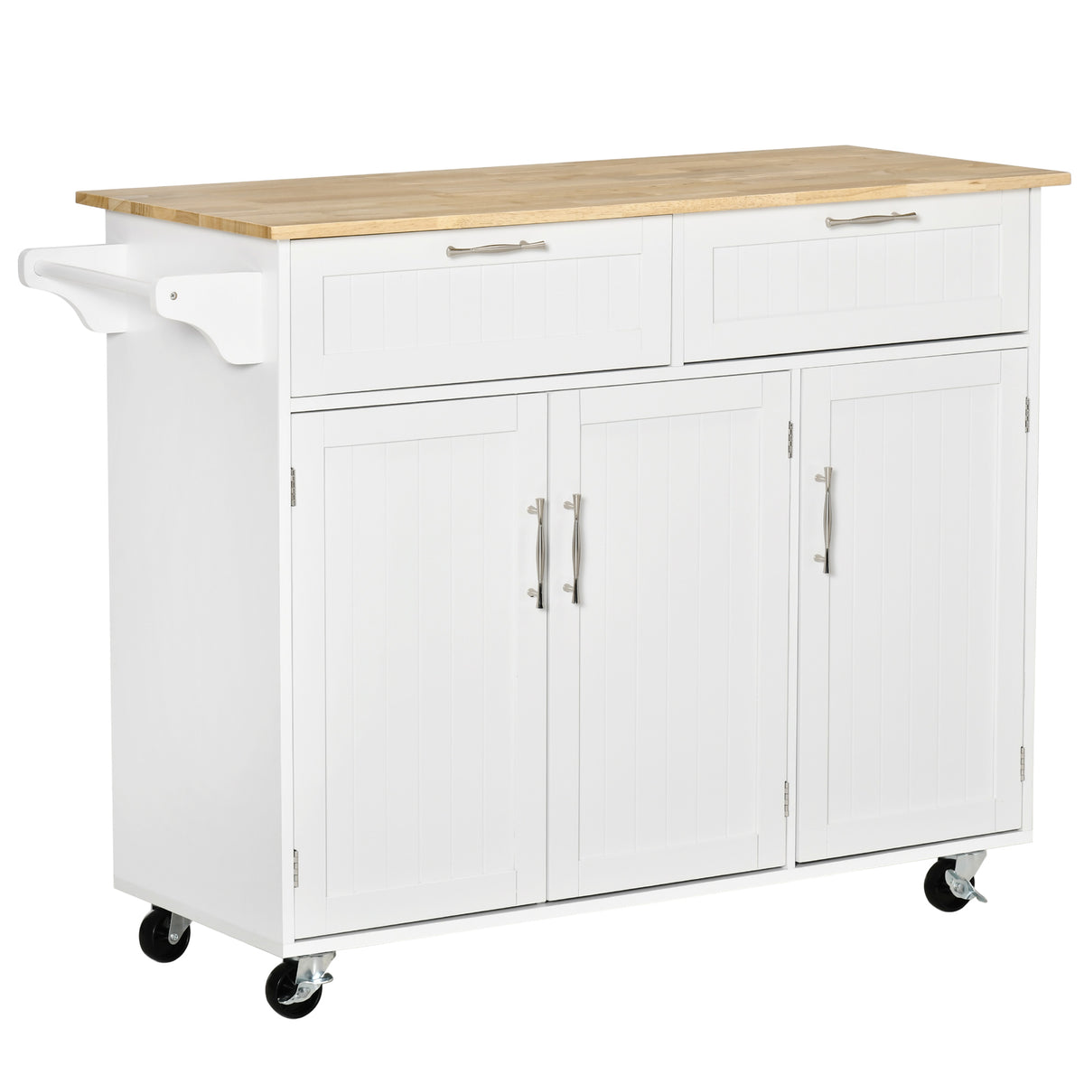 HOMCOM Kitchen Island Utility Cart, with 2 Storage Drawers & Cabinets for Dining Room, White