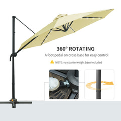 Outsunny 3(m) LED Cantilever Parasol Garden Sun Umbrella w/ Base and Solar Lights Beige