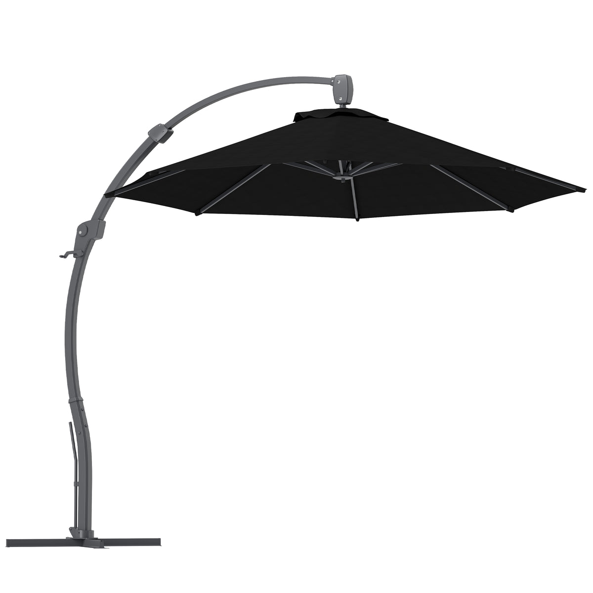 Outsunny 3(m) Garden Cantilever Parasol, Round Overhanging Umbrella with Crank Handle, Cross Base, Aluminium Frame and 360√Ç¬∞ Rotation, Banana Patio Umbrella for Outdoor Sun Shade, Black