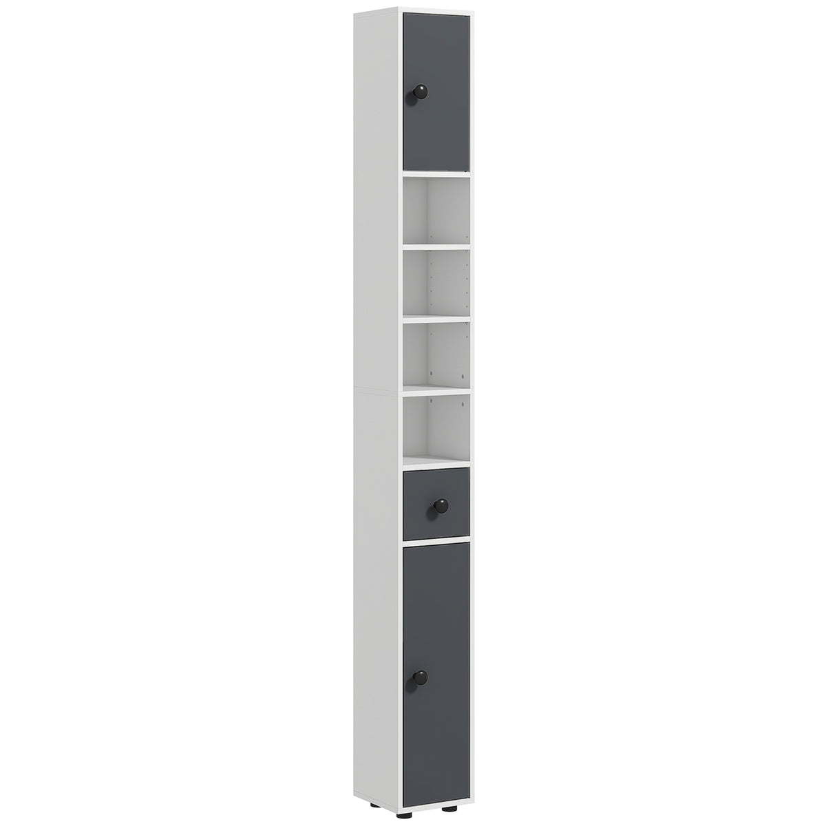 kleankin 180cm Slim Bathroom Cabinet, with Drawer, Shelves and Cupboards - Grey