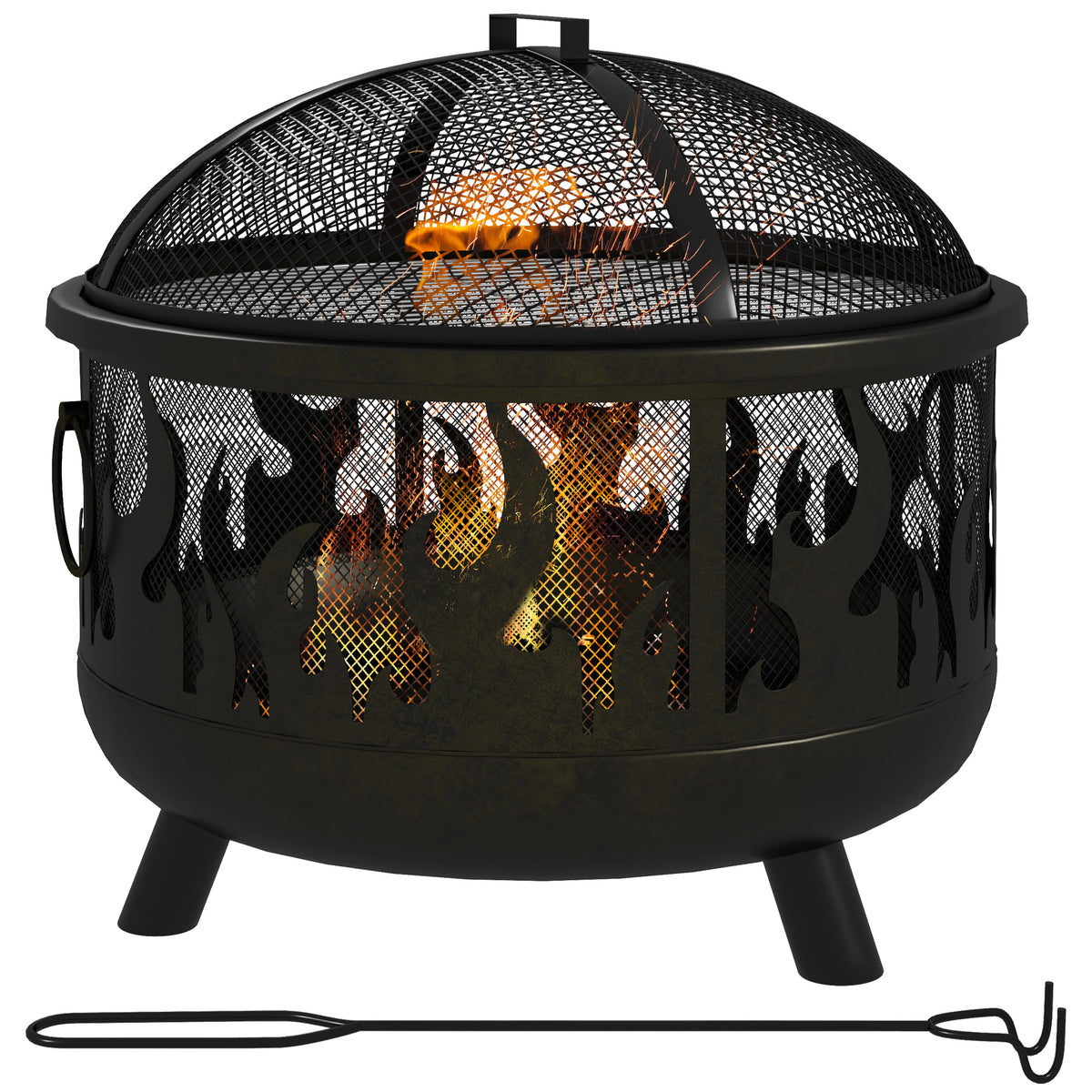 Outsunny Steel Fire Pit BBQ, with Poker - Black