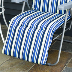 Outsunny Set of 2 Garden Sun Lounger Outdoor Reclining Seat Cushioned Seat Foldable Adjustable Recliner Blue and White