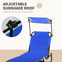 Outsunny Set of Two Folding Sun Loungers, with Adjustable Backs and Sun Canopies - Blue