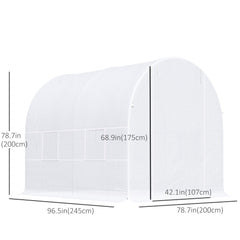 Outsunny 2.5 x 2 x 2 m Polytunnel Greenhouse, Walk-in Green House for Garden with Mesh Windows, Galvanised Steel Frame, White