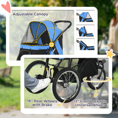 عربة أطفال PawHut Dog Pram Dog Stroller Jogger قابلة للطي للكلاب المتوسطة والصغيرة، مع عجلات مطاطية ووسادة قابلة للغسل - أزرق