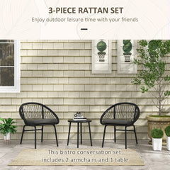 Outsunny Three-Piece Rattan Bistro Set - Black