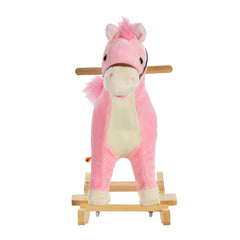 HOMCOM Kids Plush Rocking Horse w/ Sound Moving Mouth Wagging Tail Children Rocker Ride On Toy Gift 3-6 Years Pink