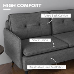 HOMCOM Modern Two Seater Sofa, Button Tufted Loveseat with Cushions and Steel Legs for Living Room, Guest Room, Dark Grey