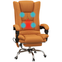 Vinsetto High Back Vibration Massage Office Chair, Heated Reclining PU Leather Computer Chair with 135√Ç¬∞ Reclining Back and Footrest, Light Brown