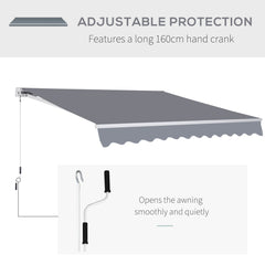 Outsunny 3 x 2.5m Manual Awning Canopy Sun Shade Shelter Retractable for Garden Grey