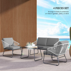 Outsunny Four-Piece Rattan Strong Panel Outdoor Sofa Set - Grey