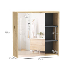 HOMCOM Five-Shelf Mirrored Bathroom Cabinet - Wood-Effect