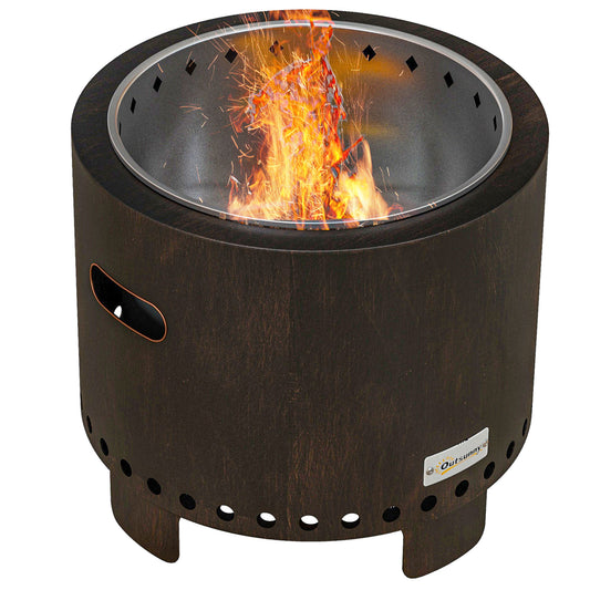 Outsunny Metal Wood-burning Smokeless Fire Pit, Black