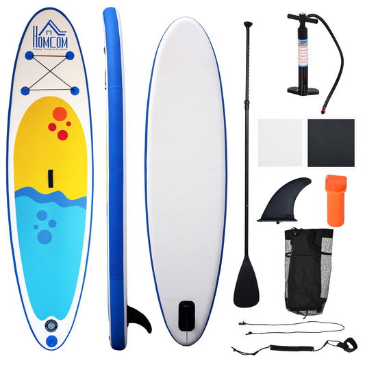 HOMCOM Inflatable Stand Up Paddle Board, 10' x 30" x 4", Non-Slip SUP, with ISUP Accessories, Hand Pump, 1 Fin, Adj Paddle, Backpack for Youth Adult Beginners/Experts