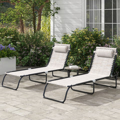 Outsunny Set of Two Folding Sun Loungers, with Four-Position Backs - Cream