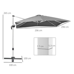 Outsunny 3 x 3(m) Cantilever Roma Parasol, Square Garden Umbrella with Cross Base, Crank Handle, Tilt, 360√Ç¬∞ Rotation and Aluminium Frame, Grey