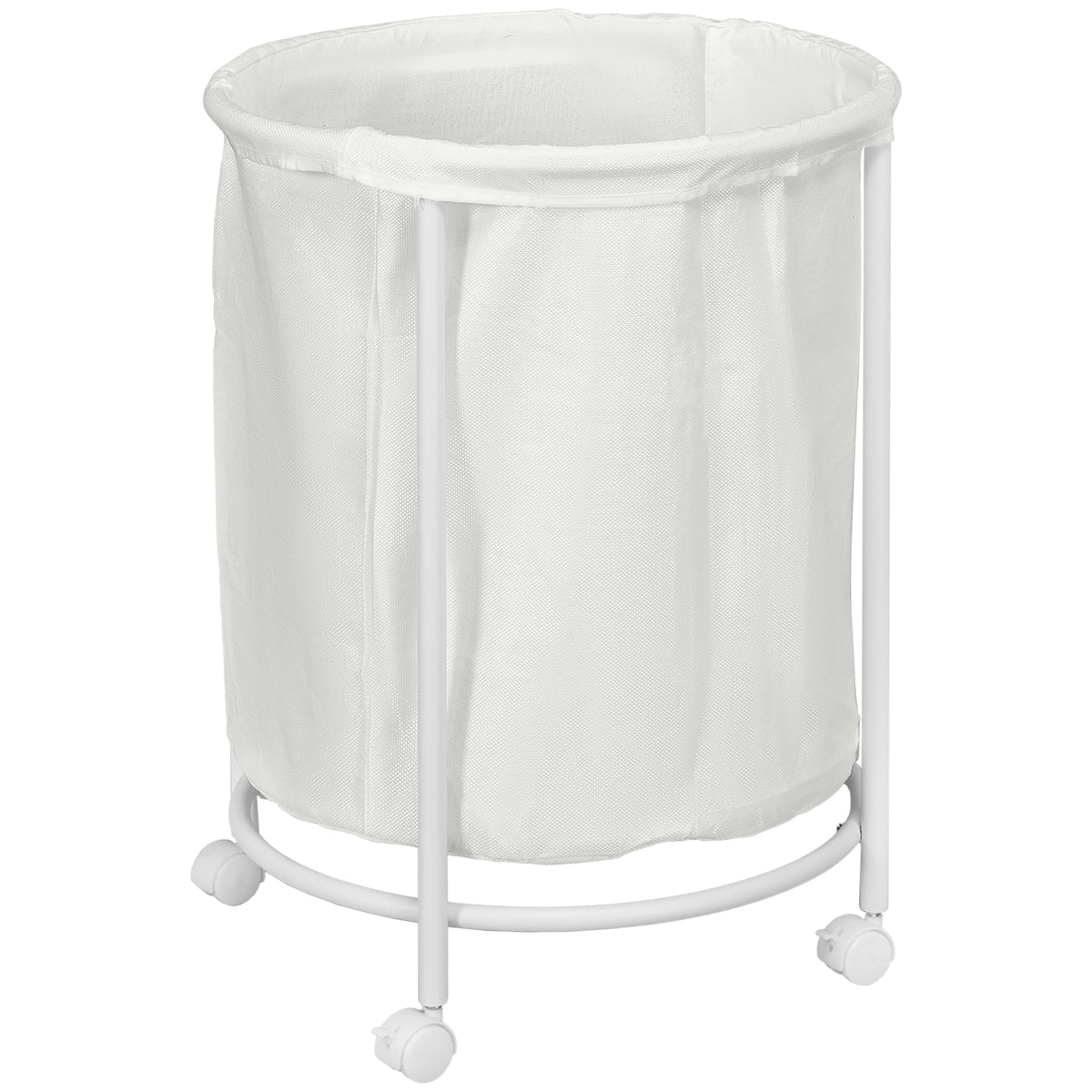 HOMCOM 100L Steel Frame Laundry Bin, with Wheels - White