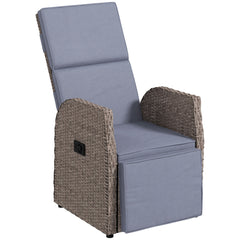 Outsunny 148√Ç¬∞ Reclining Rattan Garden Armchair, with Footrest - Brown/Grey