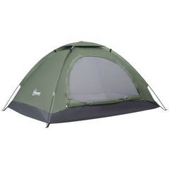 Outsunny 2 Person Camping Tent, Camouflage Tent with Zipped Doors, Storage Pocket, Portable Handy Bag, Dark Green