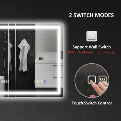 مرآة حمام HOMCOM مقاس 60 × 80 سم مضادة للضباب مزودة بإضاءة LED، مع بلوتوث وساعة - لون فضي