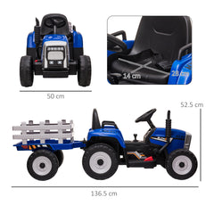 HOMCOM Ride On Tractor, Battery Powered Electric Car, with Detachable Trailer, Remote Control, Music - Blue