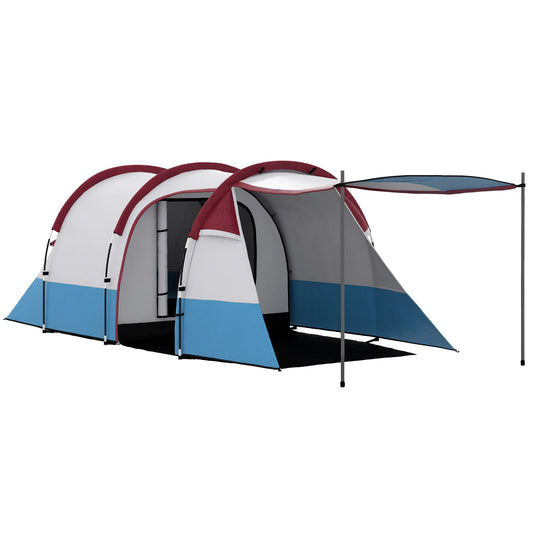 Outsunny Camping Tent, Large Tunnel Tent with Bedroom and Living Area, 2000mm Waterproof, Portable with Bag for 2-3 Man, Red