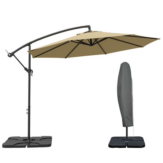 Outsunny 3m Overhanging Parasol, with Base, Weights and Cover - Sand brown