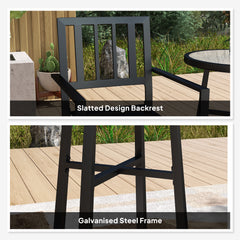 Outsunny 3 Piece Patio Bistro Set with Plastic Top, 2 Stackable Chairs, Galvanised Steel Frame, Grey